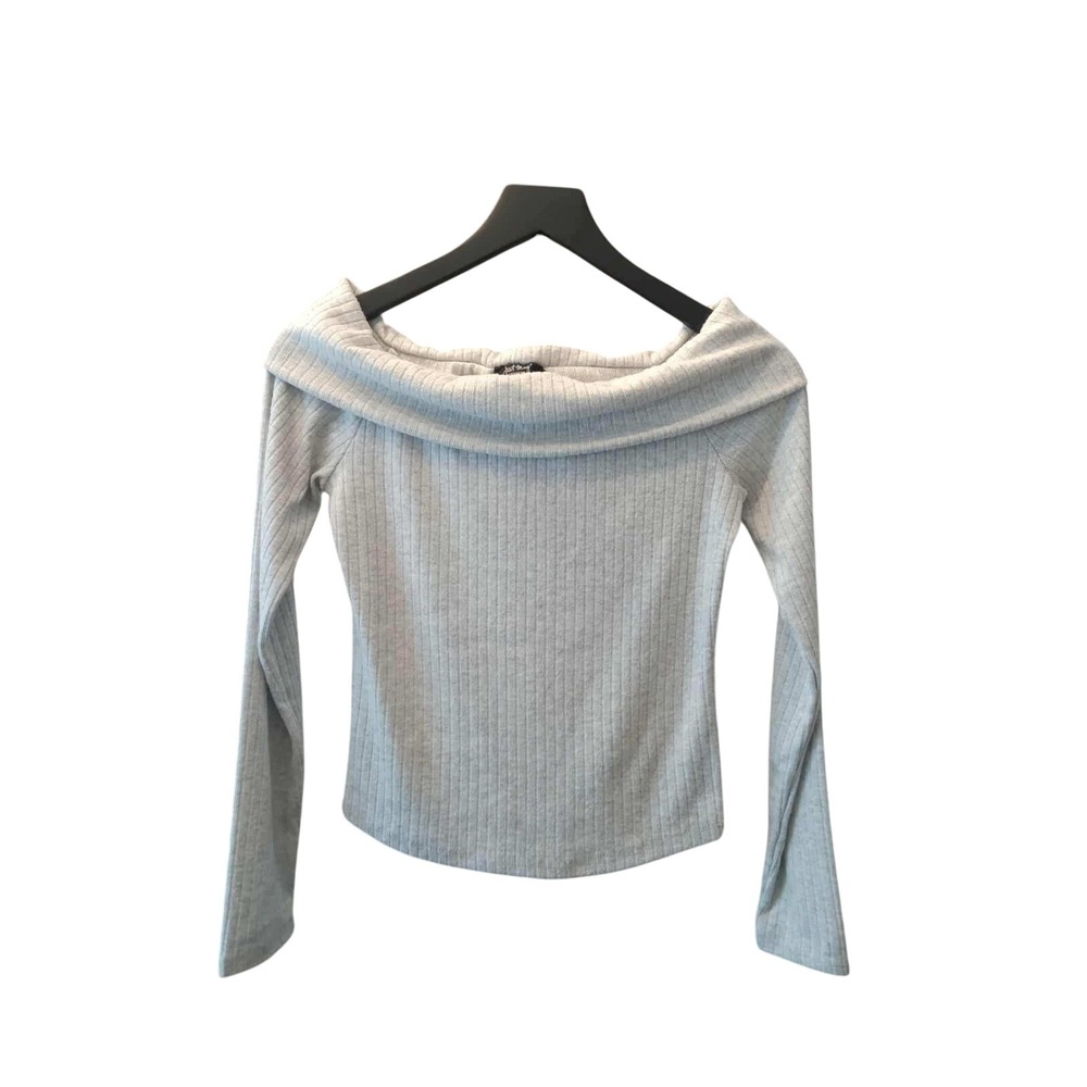 Just Polly New York Gray Ribbed Knit Off Shoulder Long‎ Sleeve Juniors Top - M